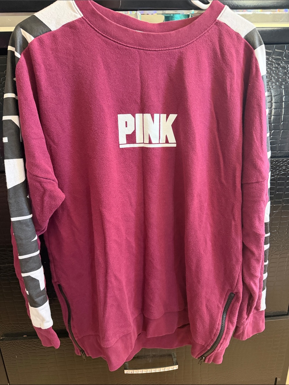 PINK Burgundy Crewneck Sweatshirt with Graphic Sleeve